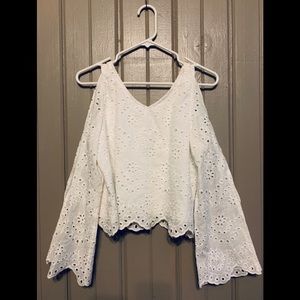 Rebellion Again Long Open Sleeve White Crop